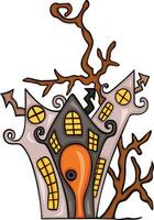 Hand drawn funny doodle of haunted Halloween house vector