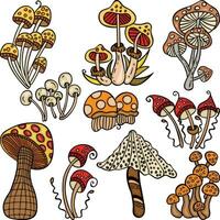 conjunto de mano dibujado dibujos animados garabatear estilo otoño hongos vector