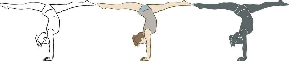 Woman Do Yoga Pose Silhouette Set. vector