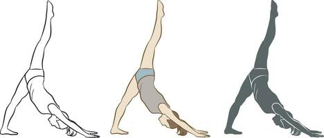 Woman Do Yoga Pose Silhouette Set. vector