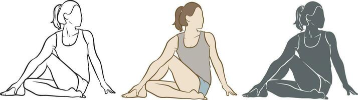 Woman Do Yoga Pose Silhouette Set. vector