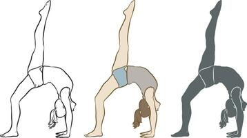 Woman Do Yoga Pose Silhouette Set. vector