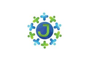 Abstract Initial Letter J Connecting People Logo. vector