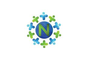 Abstract Initial Letter N Connecting People Logo. vector