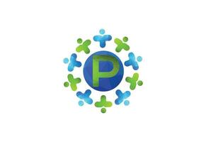 Abstract Initial Letter P Connecting People Logo. vector