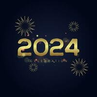 2024 celebracion conceptos para bandera diseño y dorado Fuegos artificiales en degradado aislado terminado negro antecedentes vector