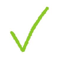 Isolated on white background minimalistic light green checkmark texture element. Doodle illustration of confirmation, sign of agreement. vector