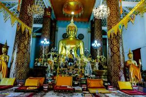 a large golden buddha statue in a temple photo