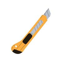 Vector steel Stationery Knife for Repair, Construction.Yellow Plastic Cutting Tool for office, school work.Knife with Iron Blades. Isolated on White background.Illustration in Cartoon style.