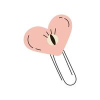 Cute baby pink heart paper clips in flat and simple style. Colorful school and office stationery and accessories. Vector stock illustration on isolated white background.