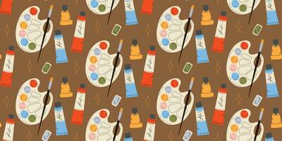 Seamless pattern with Palette, paints and brushes vector