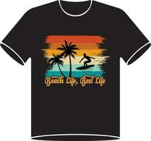 Summer typography with beach surfer and palms silhouette t-shirt design pro vector