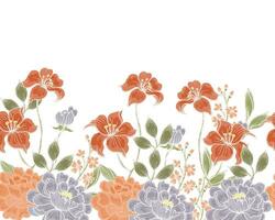 Vintage Hand Drawn Rose and Lily Flower Seamless Background vector