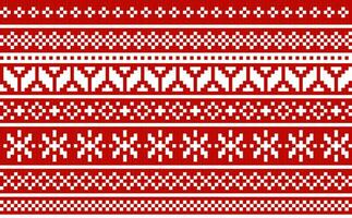 Christmas sweater seamless pattern. White ornament on red background. Vector design.