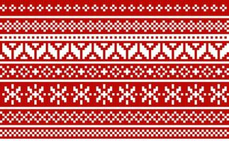 Christmas sweater seamless pattern. White ornament on red background. Vector design.