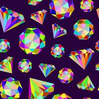 Diamond colorful seamless pattern. Bright and shiny gemstones on purple background. Vector design.