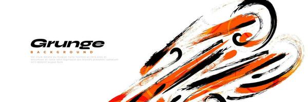 Abstract Black and Orange Brush Background with Halftone Effect. Sport Background. Brush Stroke Illustration for Banner or Poster. Scratch and Texture Elements For Design vector