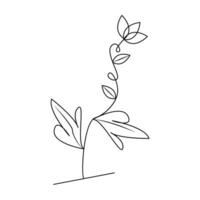 Continuous one line plant growth tree outline vector art drawing