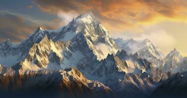The Awe-Inspiring Majesty of Towering Mountain Peaks and Mist-Enshrouded Valleys. Generative AI photo