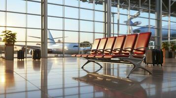 Airport Waiting Area With Luggages, Empty Seats And Blurred Background. Generative AI photo