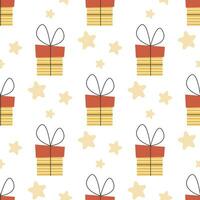 Gifts and stars seamless pattern vector