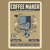 Retro Poster Coffee Maker Vector Illustration