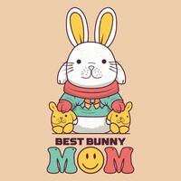 Best Bunny Mom Groovy Style 70s retro tshirt design vector illustration