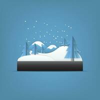 Winter Landscape Vector Illustration in Papercut Style with Trees, Snow, and Mountains