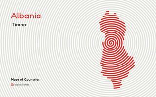 Creative map of Albania. Political map. Tirana Capital. World Countries vector maps series. Spiral fingerprint series