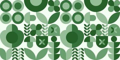 Green geometric mosaic seamless pattern illustration with nature abstract shapes. Flat style. Fresh organic concept background print. Eco friendly minimalist shape texture, geometry collage. vector