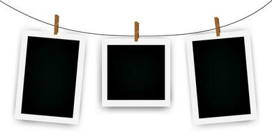 Set of instant photo frame mockups with shadows. Photo album template. Empty image for memory. Blank realistic postcard. Isolated. Vector illustration, flat style.