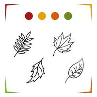 Coloring book for children autumn leaves doodle style. Vector Leaves of aspen, birch, maple, rowan.