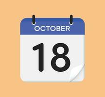 Vector calendar icon. 18 October. Day, month. Flat style.