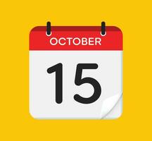 Vector calendar icon. 15 October. Day, month. Flat style.