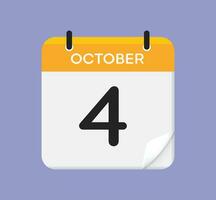 Vector calendar icon. 4 October. Day, month. Flat style.