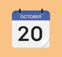 Vector calendar icon. 20 October. Day, month. Flat style.