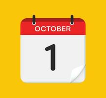 Vector calendar icon. 1 October. Day, month. Flat style.