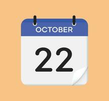 Vector calendar icon. 22 October. Day, month. Flat style.