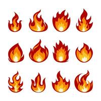 Fire flames cartoon set isolate on white. Vector bonfire of different shapes