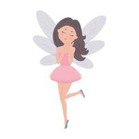 Little fragile fairy, girl with wings, Vector simple children's illustration in flat style. Cute fairy tale character