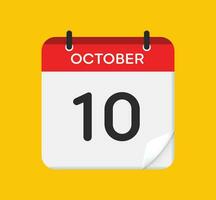 Vector calendar icon. 10 October. Day, month. Flat style.