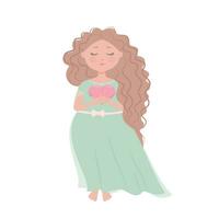 linda princesa niña participación un corazón en el manos de cuento de hadas caracteres. plano dibujos animados vector ilustración