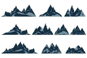 rock montañas vector colocar. montaña rocoso picos de diferente formas plano dibujos animados siluetas