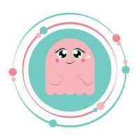 Friendly pink ghost character vector illustration graphic icon symbol