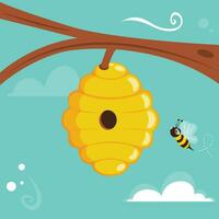 Beehive hanging on a branch vector illustration graphic background