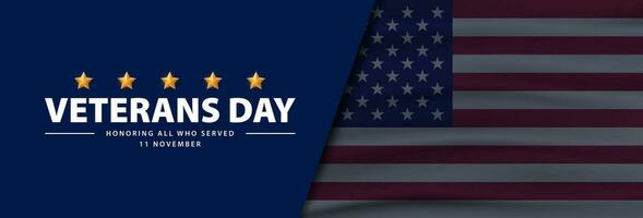 Happy Veterans Day banner. Honoring all who served. Vector illustration