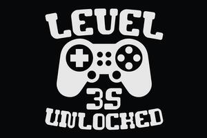 Level 35 Unlocked Funny Video Gamer 35th Birthday T-Shirt Design vector