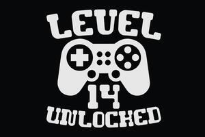 Level 14 Unlocked Funny Video Gamer 14th Birthday T-Shirt Design vector