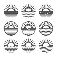 Sun outline icon set isolated white background vector