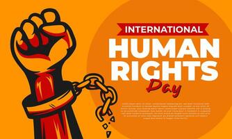 World Human Rights Day with a Raised fist released from chain shackles vector